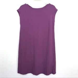 Eileen Fisher Curan Bateau Neck Jersey Knit Twist Dress Pockets Purple XS NWT